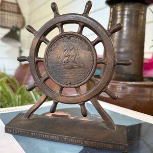 USS Constitution Copper Shipwheel Bookend Single